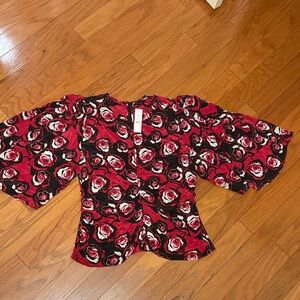 White House Black Market Red and Black Floral Blouse
